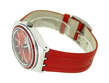 SWATCH SWISS RED LEATHER STRAP LADIES WATCH YGS746  