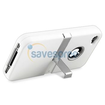 White w/ Chrome Stand Hard CASE Cover+PRIVACY LCD FILTER for iPhone 4 