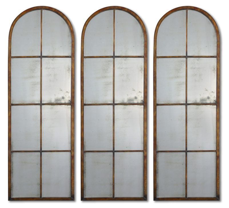 Antique Glass Classic 8 Panel Arch Wall Mirror  