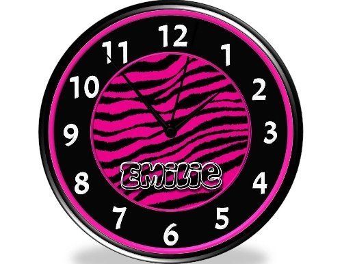Hot Pink/Black Zebra Stripe Wall Clock Personalized  