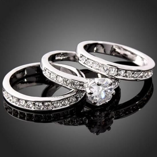 Hot sale 3 in 1 Swarovski Crystal White Gold GP Engagement Ring JYR043 