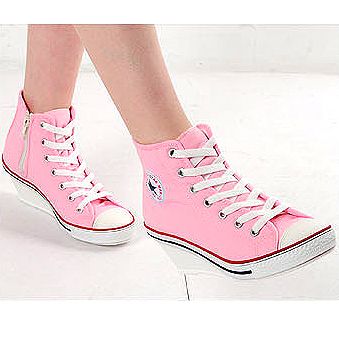 Womens Pink High Top Sneakers Zip Wedge Heel Shoes US 5~8 / Lace Up 