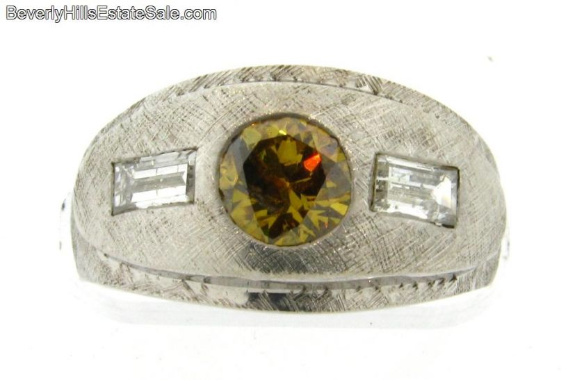 Natural Fancy Golden Brown Diamond 14k White Gold Ring  