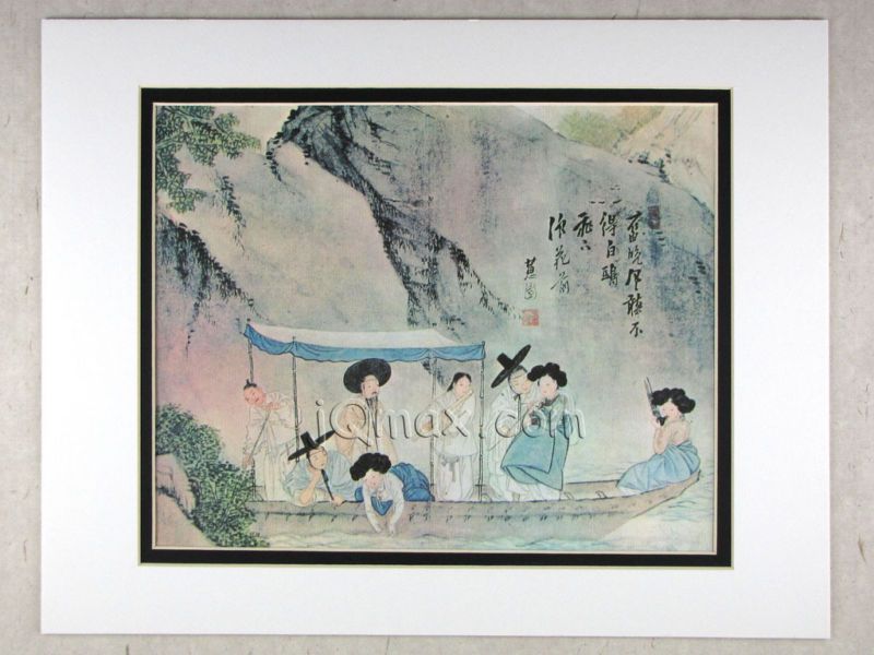 Korean Art Rice Paper Print, Matted #Boating  