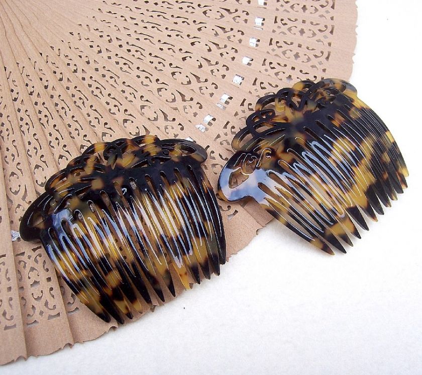   OF TWO FRANCE LUXE FAUX TORTOISESHELL (TOKYO) SIDE HAIR COMBS, 1990s