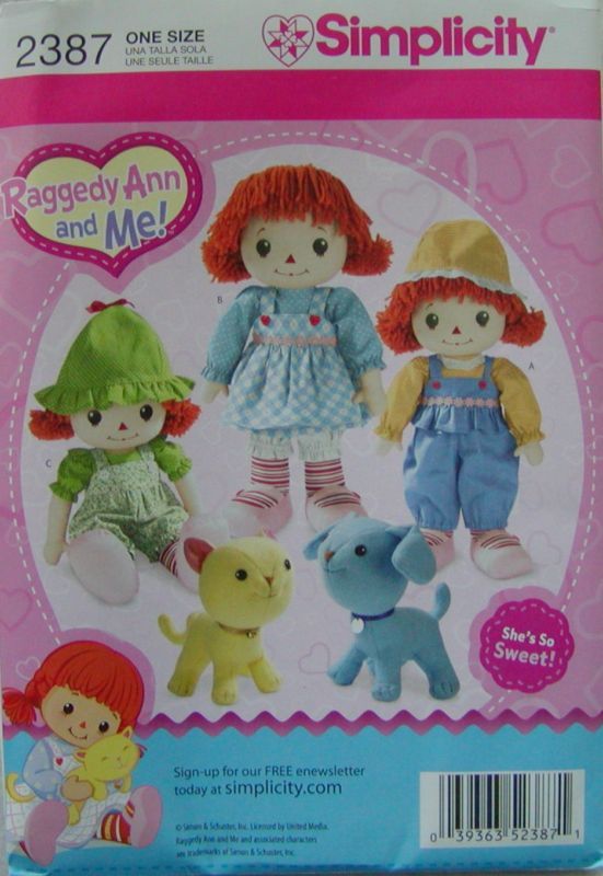   Sewing PATTERN 2387 16 Rag Doll Dog Cat Stuffed Animals Clothes