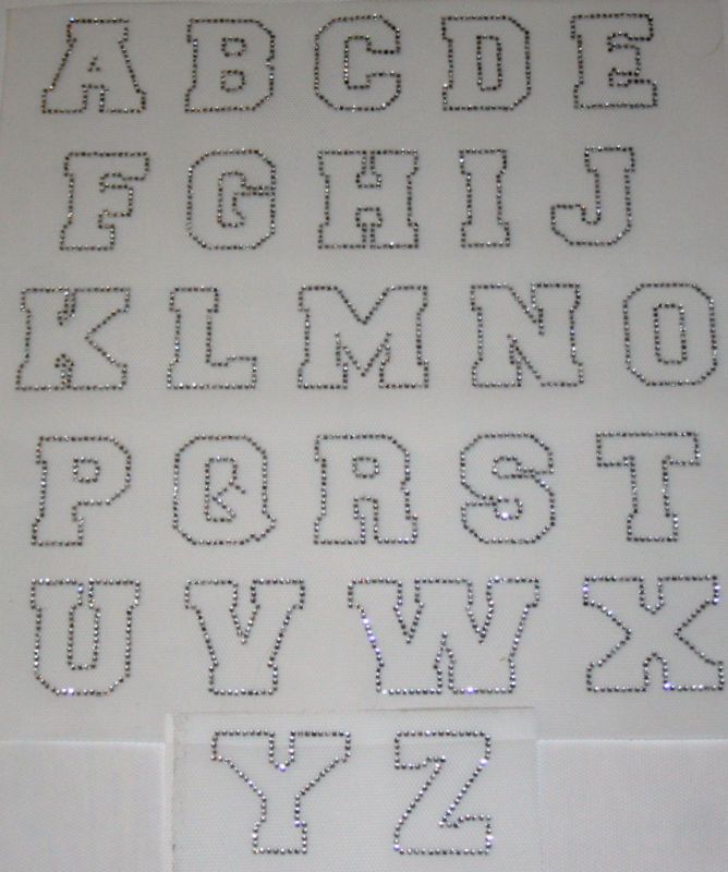 Rhinestone Iron On Transfer Letters Block Outline Small  
