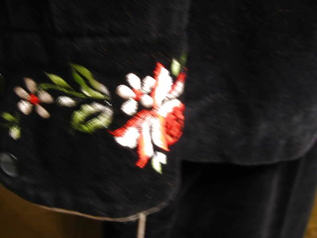 Embroidered Western Floral Velvet Pant Suit Vtg 1960s  