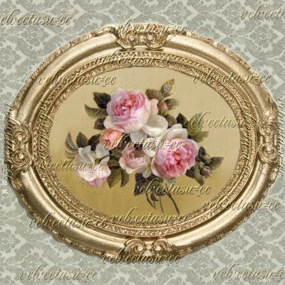 Floral Flowers Dollhouse Picture Victorian Oval Art  
