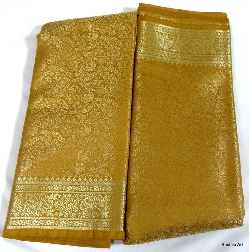Indian Art Silk Heavy Zari Brocade AO Waved Sari Curtain Fabric 