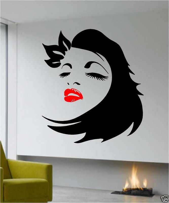 WOMANS SEXY FACE RED LIP BEDROOM WALL ART VINYL LOUNGE  