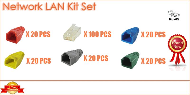 Network LAN Kit 100M Cable+RJ45 Cat5 End+Connector Boot  